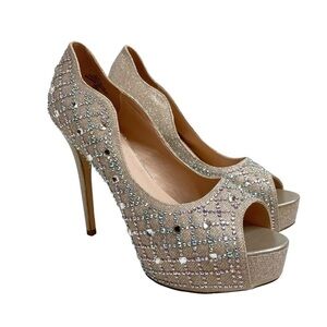 De Blossom Collection Platform Embellished Peep Toe Stiletto Heels 10 Kinko-37